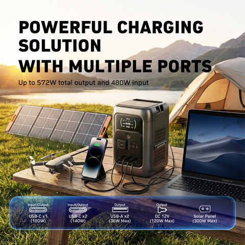 Denvix Spark 3-in-1 Portable Power Station, 72000mAh Battery Capacity with 16*21700 Full-Tab Batteries, 572W Output, 2000A Jump Starter, Dual-Cylinder Tire Inflator (80L/Min), for Travling, Camping, and Emergencies.