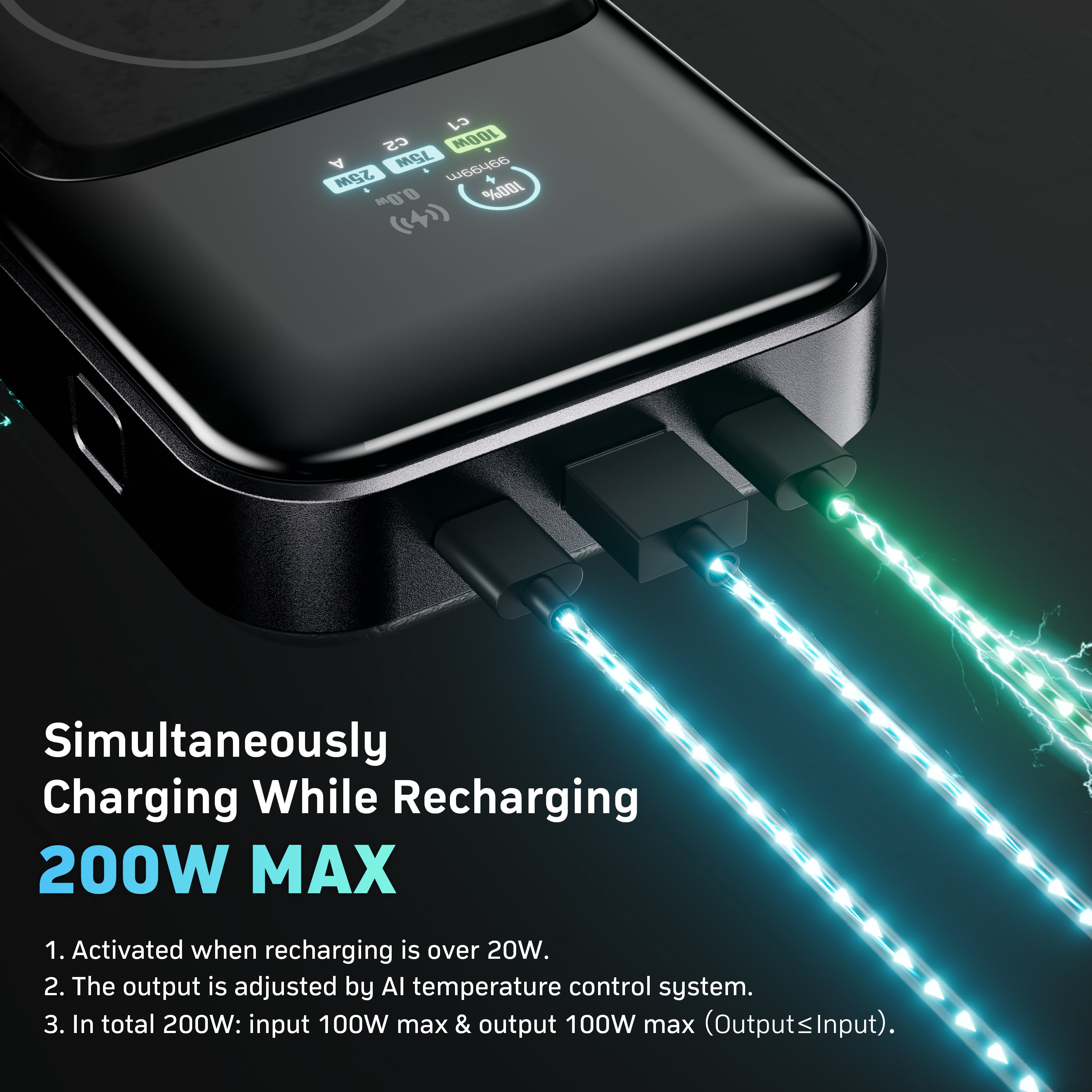 PowerX Power Bank, 250W 4-in-1 25,000mAh Laptop Portable Charger (91.25Wh) with Magnetic Wireless Charging